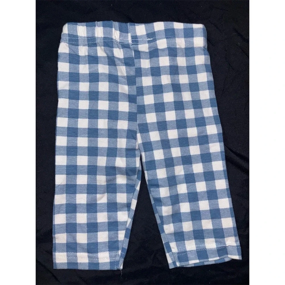 Rare Editions Baby Girl Leggings Pants 12M Blue White Gingham Pull-On picnic